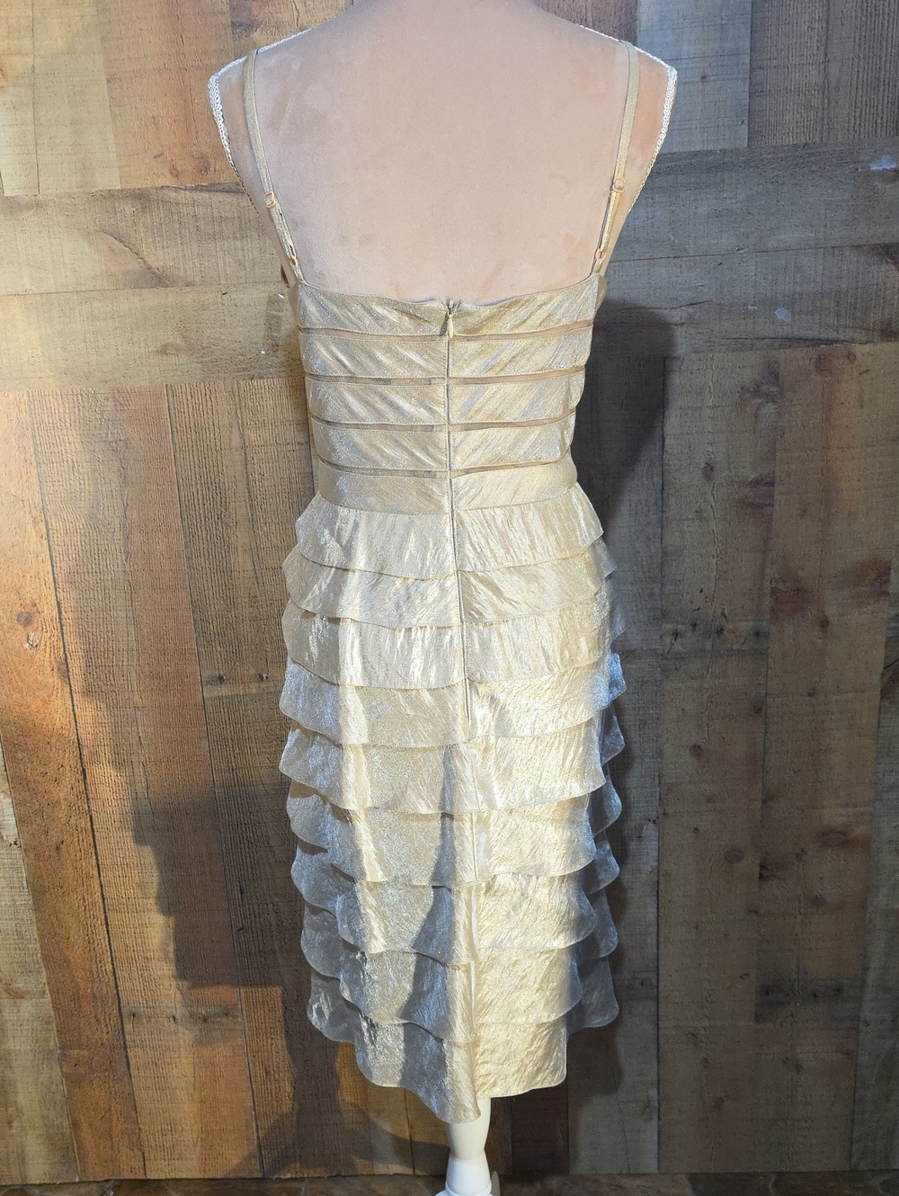 Adrianna Papell Shimmery Ivory Tiered V-Neck Mini Dress - Picture 5 of 14